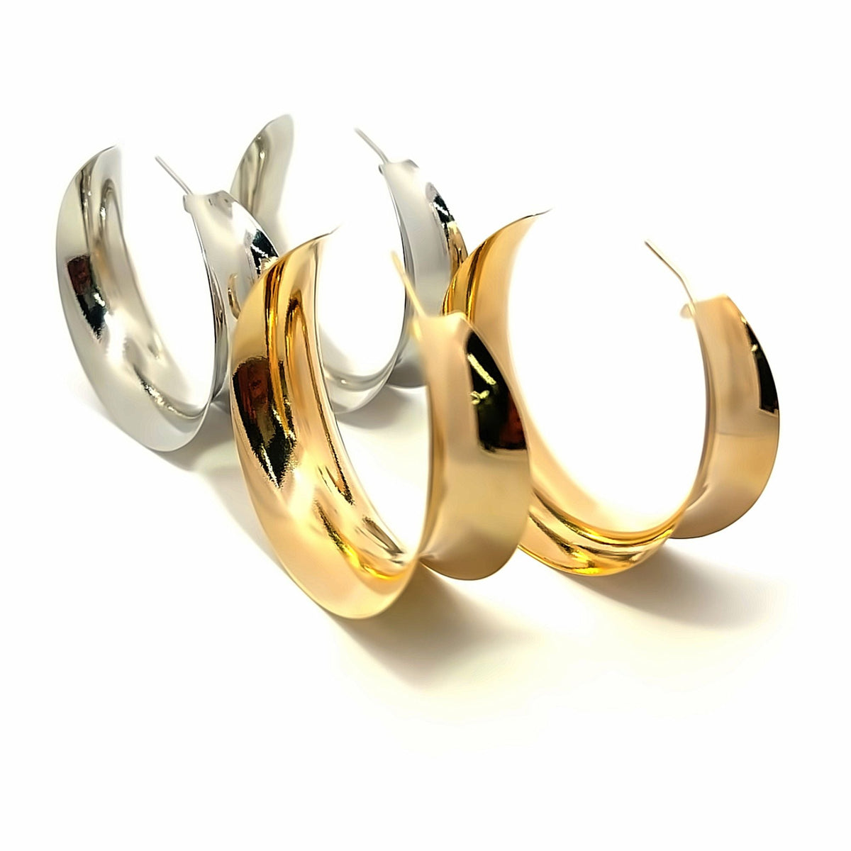 18K Gold Filled Curved Wide Minimalist Hoops (J305-J307)(L395) MIA Jewelry