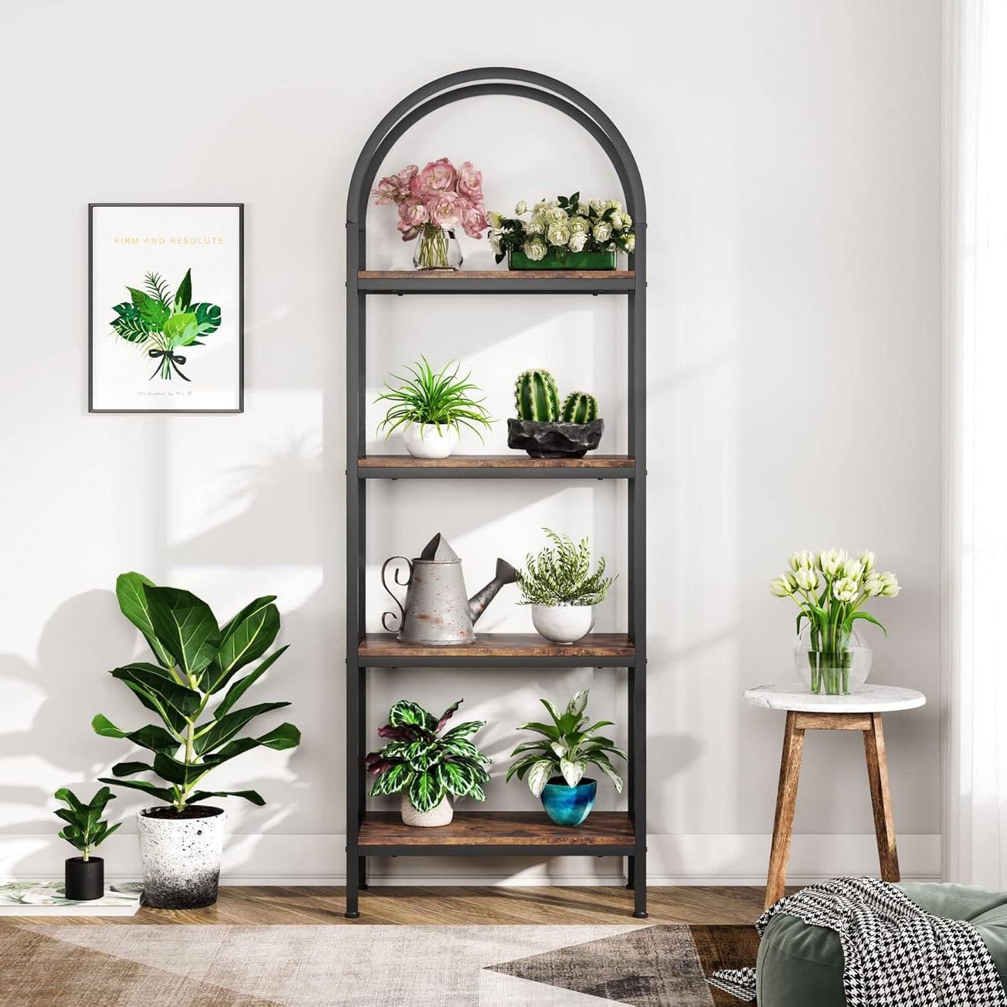 Modern Industrial Metal Wood Display Rack Bookcase with 4 Storage Shelves FastFurnishings