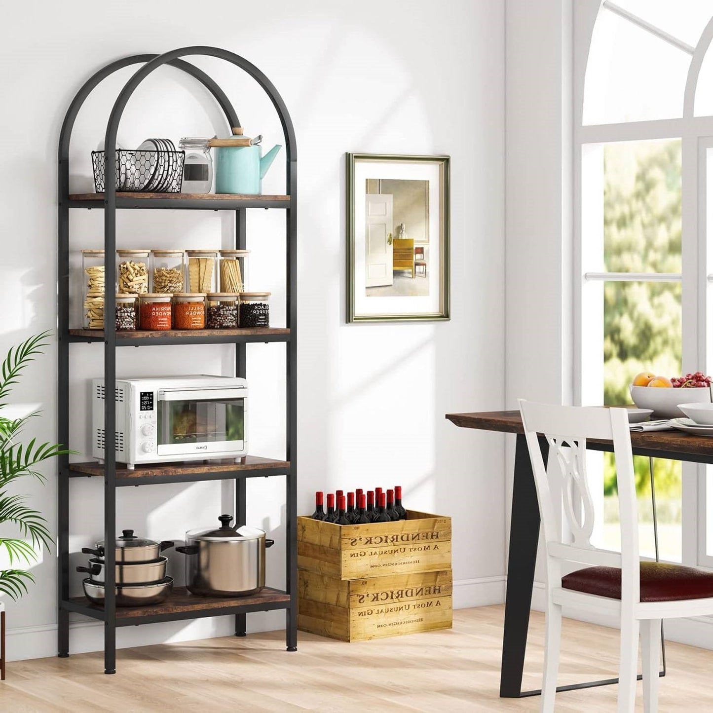 Modern Industrial Metal Wood Display Rack Bookcase with 4 Storage Shelves FastFurnishings