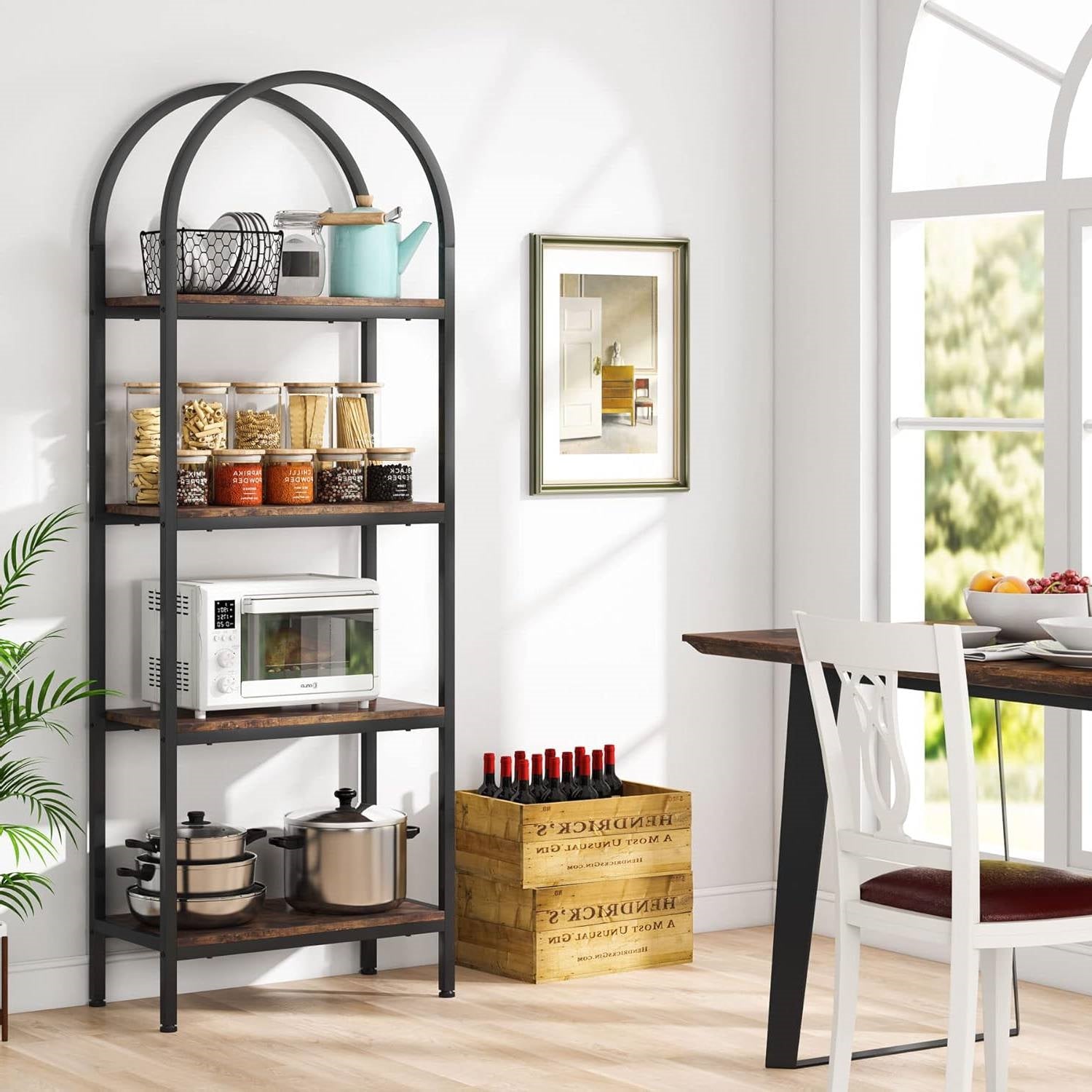 Modern Industrial Metal Wood Display Rack Bookcase with 4 Storage Shelves FastFurnishings