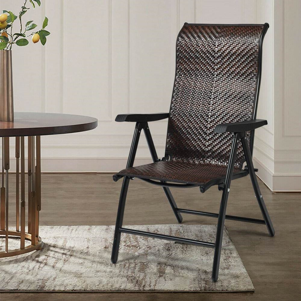Outdoor Heavy Duty Dark Brown Rattan Folding Patio Chair FastFurnishings