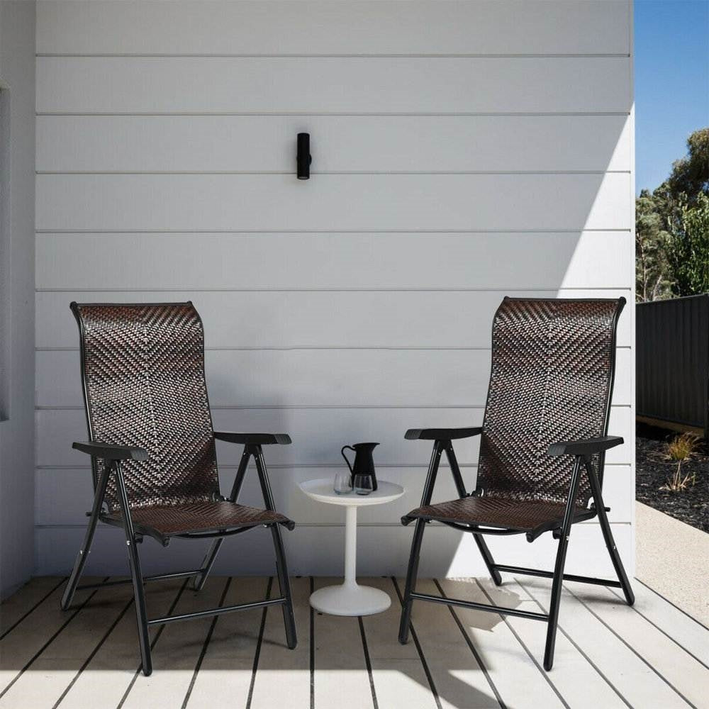 Outdoor Heavy Duty Dark Brown Rattan Folding Patio Chair FastFurnishings