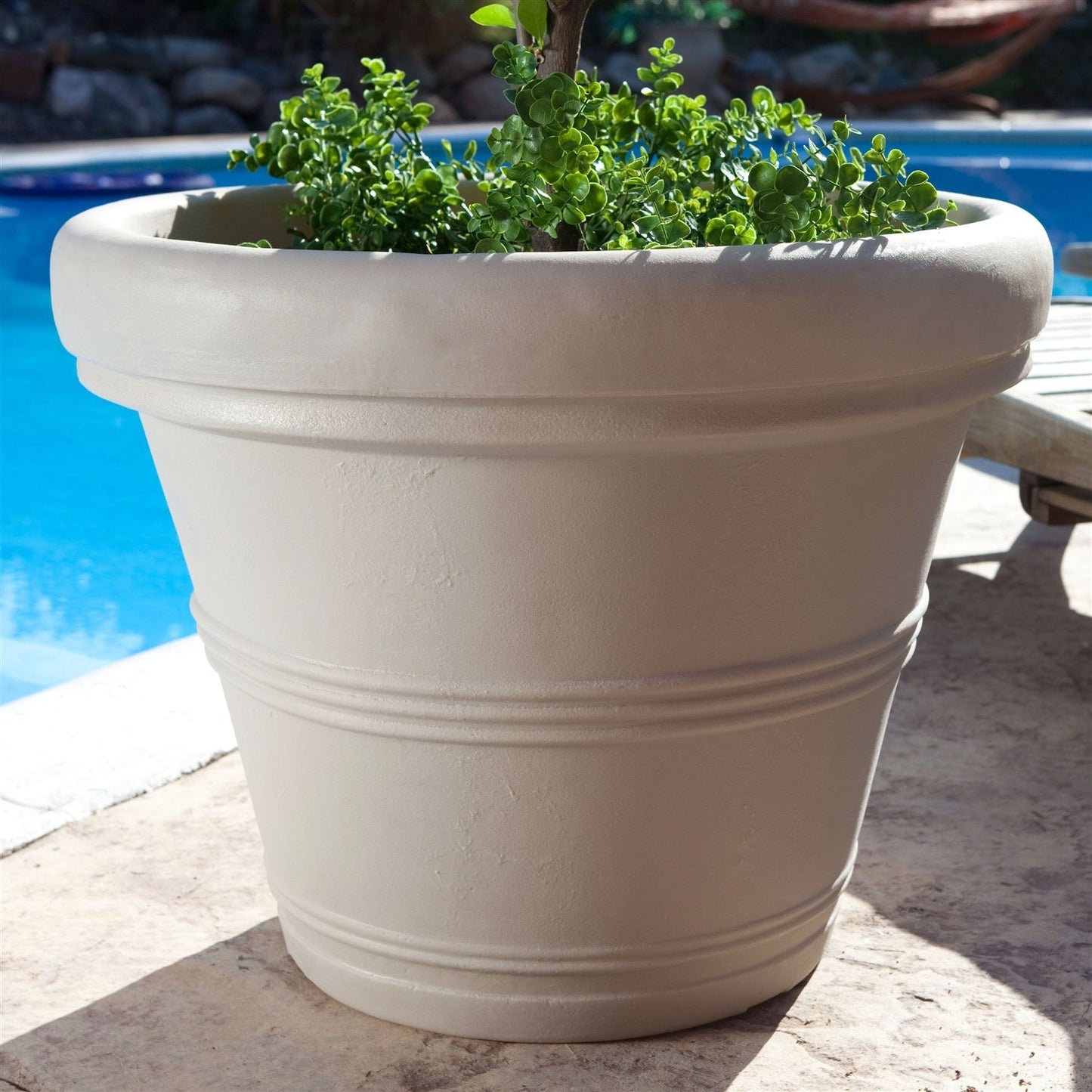 Round 26-inch Outdoor Patio Planter for Small Tree in Weathered Concrete Finish FastFurnishings