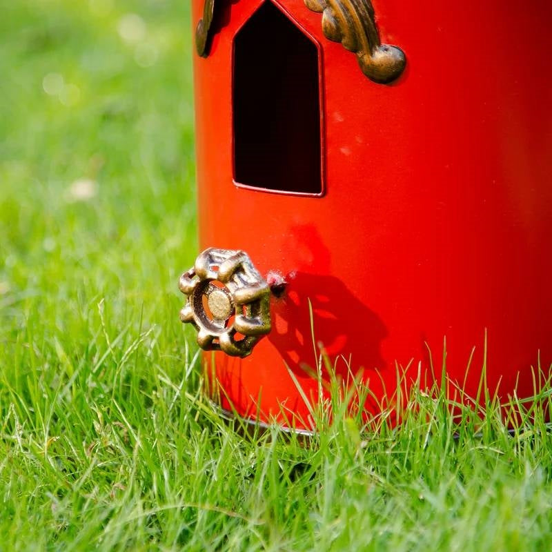 Outdoor Red Metal Bird House with Vintage Bronze Phonograph Style Roof-4