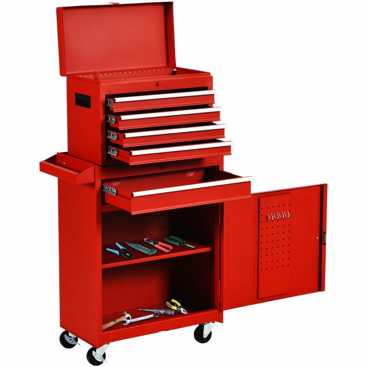 Red Heavy Duty Steel Lockable Rolling Tool Chest Mobile Garage Storage Cart FastFurnishings