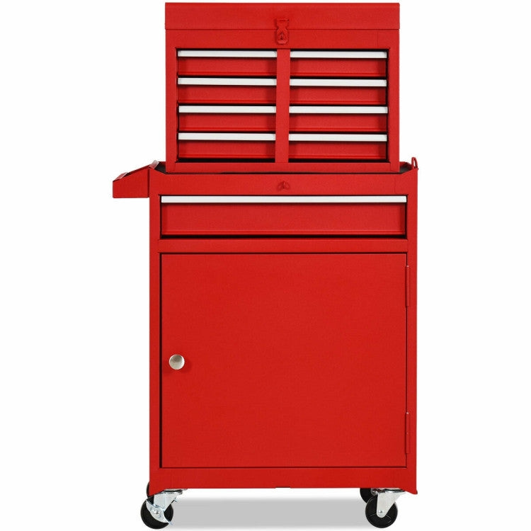 Red Heavy Duty Steel Lockable Rolling Tool Chest Mobile Garage Storage Cart FastFurnishings