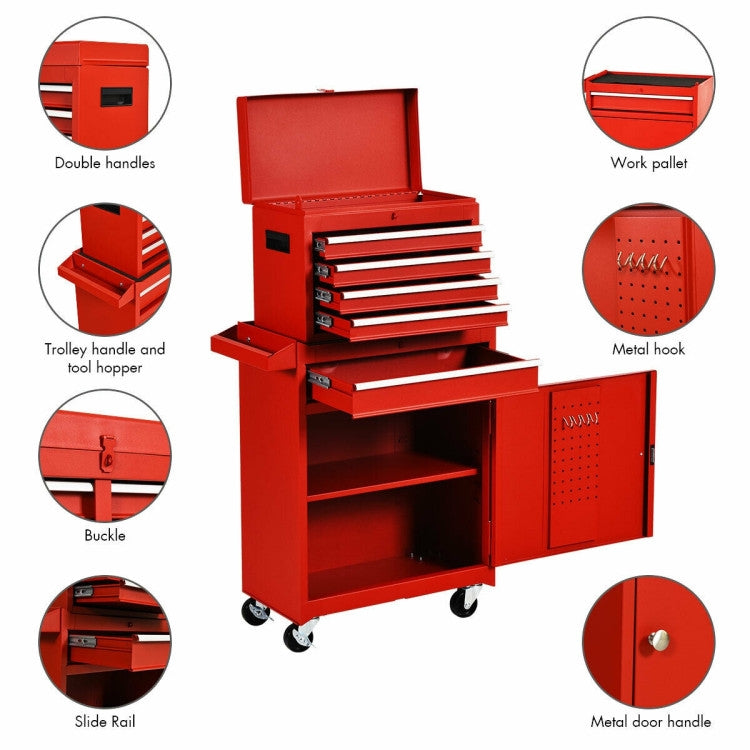 Red Heavy Duty Steel Lockable Rolling Tool Chest Mobile Garage Storage Cart FastFurnishings