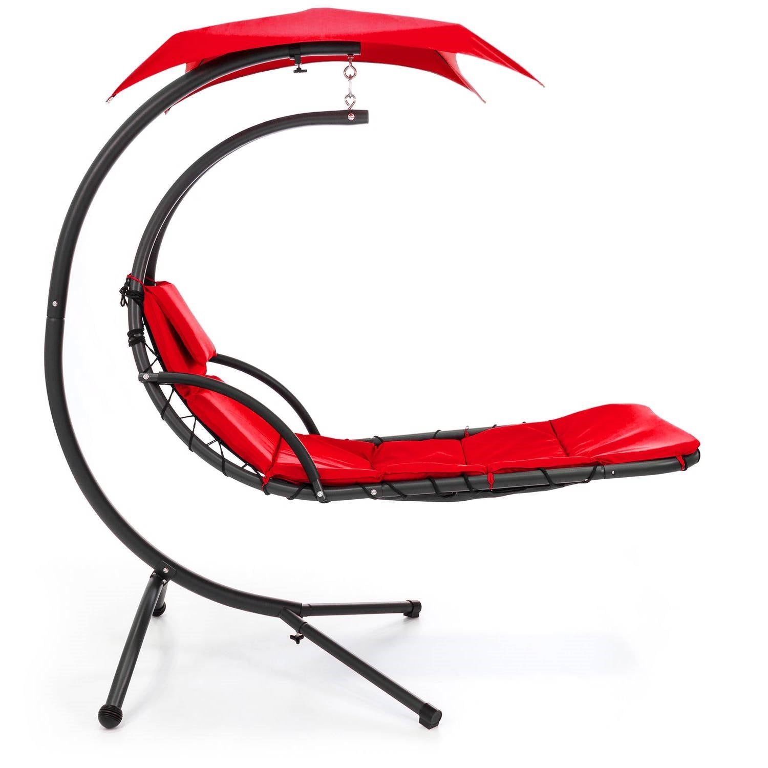Red Single Person Sturdy Modern Chaise Lounger Hammock Chair Porch Swing FastFurnishings