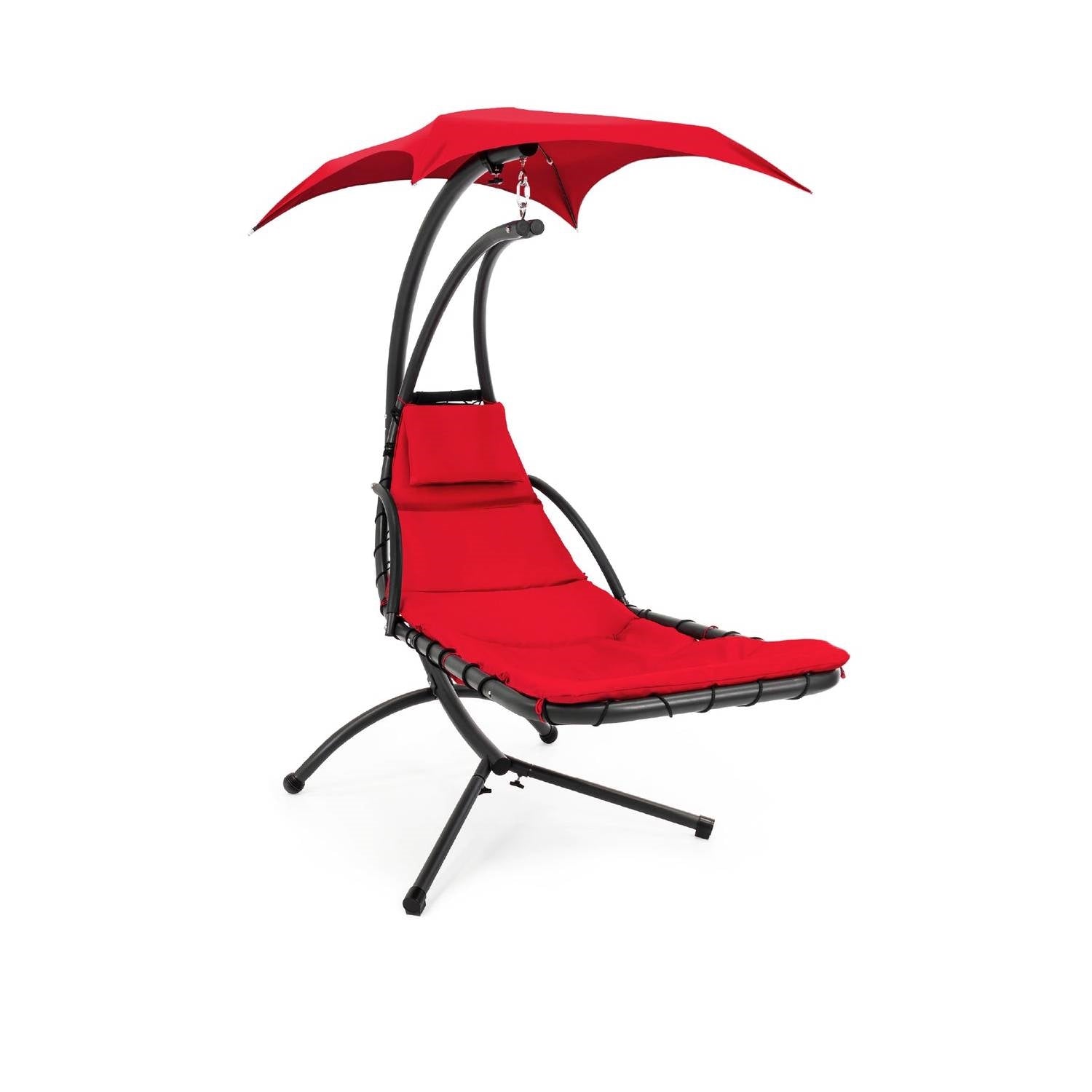 Red Single Person Sturdy Modern Chaise Lounger Hammock Chair Porch Swing FastFurnishings