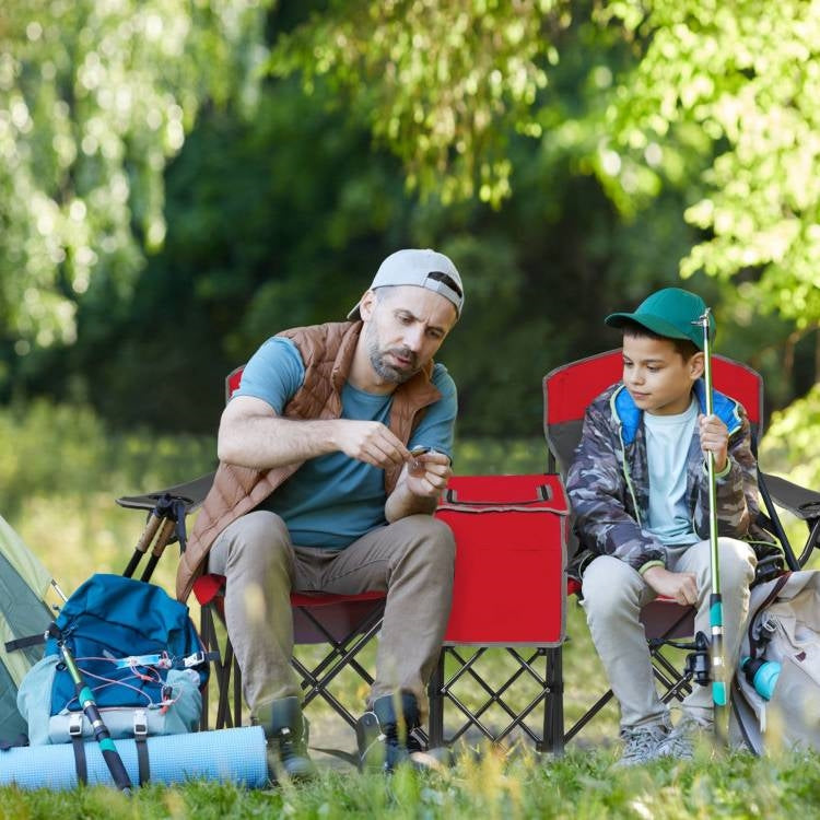 Red 2-Piece Folding Camping Canopy Chairs Set with Cup Holder and Storage Pocket FastFurnishings