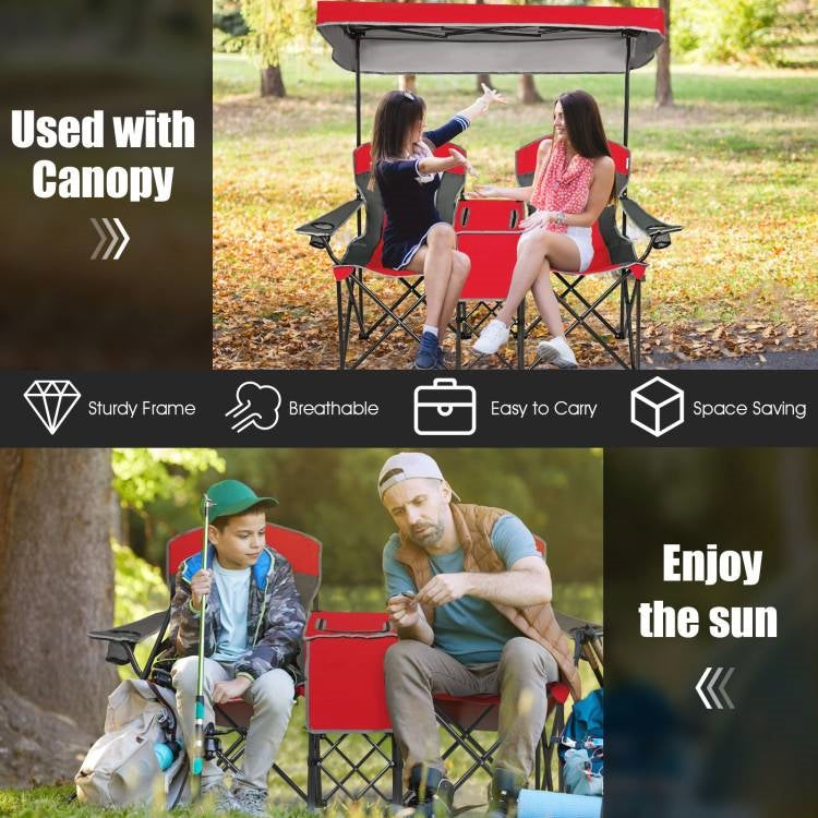 Red 2-Piece Folding Camping Canopy Chairs Set with Cup Holder and Storage Pocket FastFurnishings