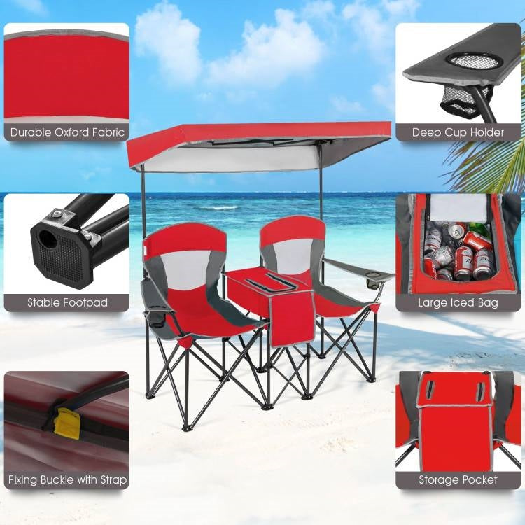 Red 2-Piece Folding Camping Canopy Chairs Set with Cup Holder and Storage Pocket FastFurnishings