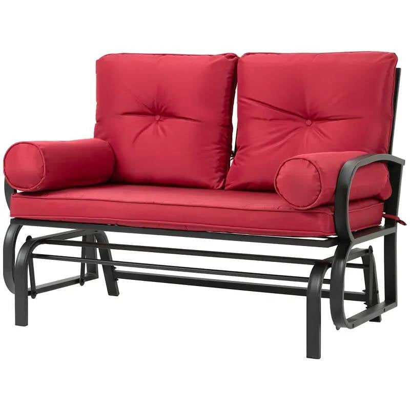 Steel Outdoor Garden Patio Rocking Glider Chair Loveseat with Red Cushions FastFurnishings