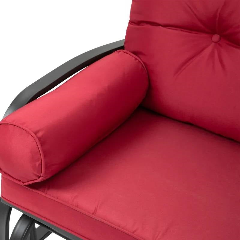 Steel Outdoor Garden Patio Rocking Glider Chair Loveseat with Red Cushions FastFurnishings