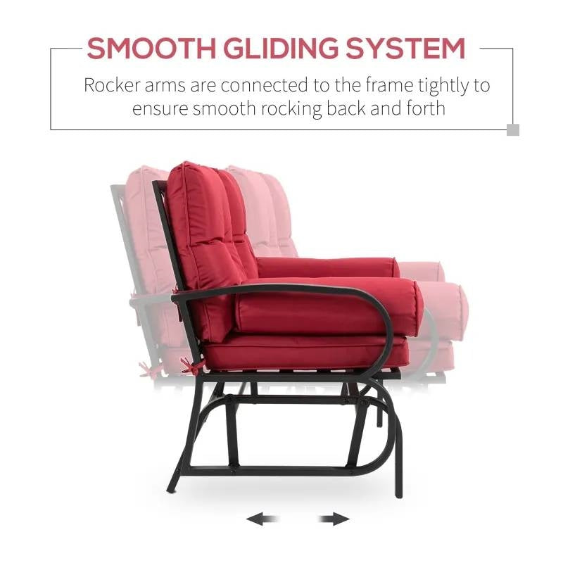 Steel Outdoor Garden Patio Rocking Glider Chair Loveseat with Red Cushions FastFurnishings