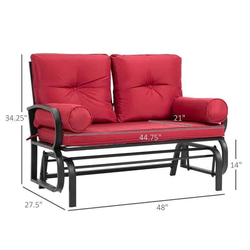Steel Outdoor Garden Patio Rocking Glider Chair Loveseat with Red Cushions FastFurnishings