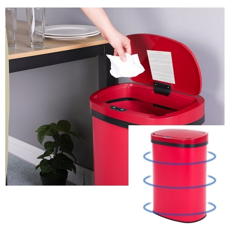 Red 13 Gallon Stainless Steel Motion Sensor Trash Can W2B