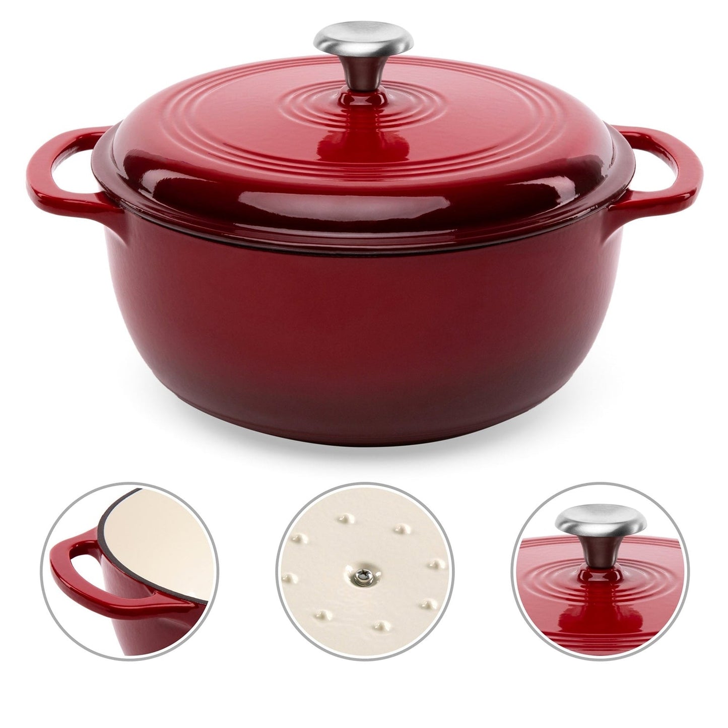 6 Quart Large Red Enamel Cast-Iron Dutch Oven Kitchen Cookware HomePacific