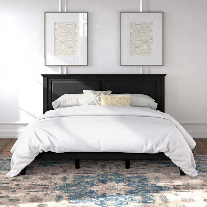 King Traditional Solid Oak Wooden Platform Bed Frame with Headboard in Black HomePacific