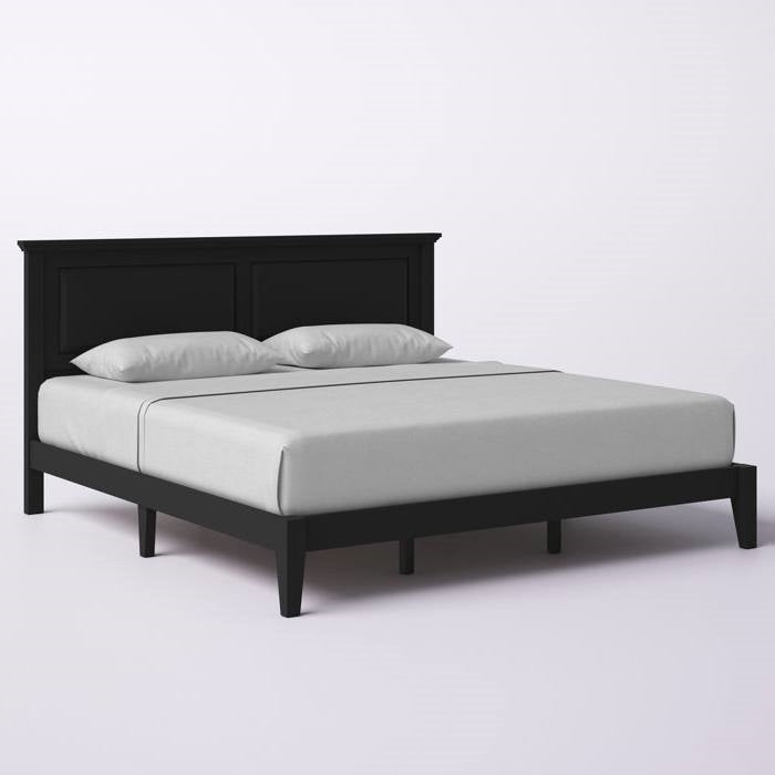 King Traditional Solid Oak Wooden Platform Bed Frame with Headboard in Black HomePacific