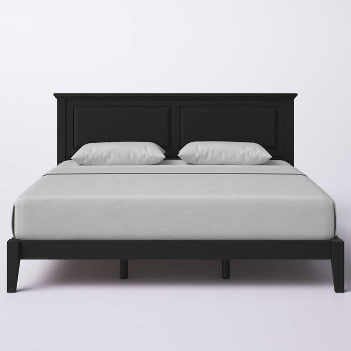 King Traditional Solid Oak Wooden Platform Bed Frame with Headboard in Black HomePacific