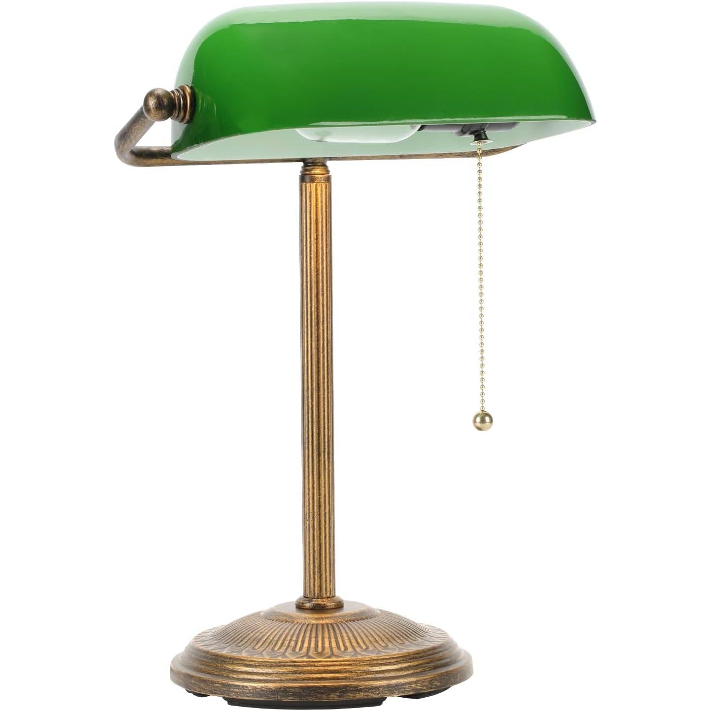 Classic Bankers Lamp Desk Light with Green Glass Shade and Gold Base-1