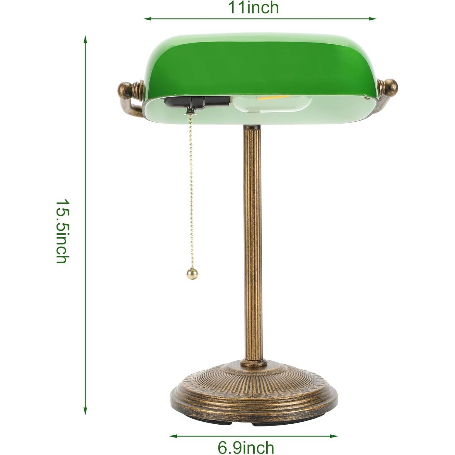 Classic Bankers Lamp Desk Light with Green Glass Shade and Gold Base-4