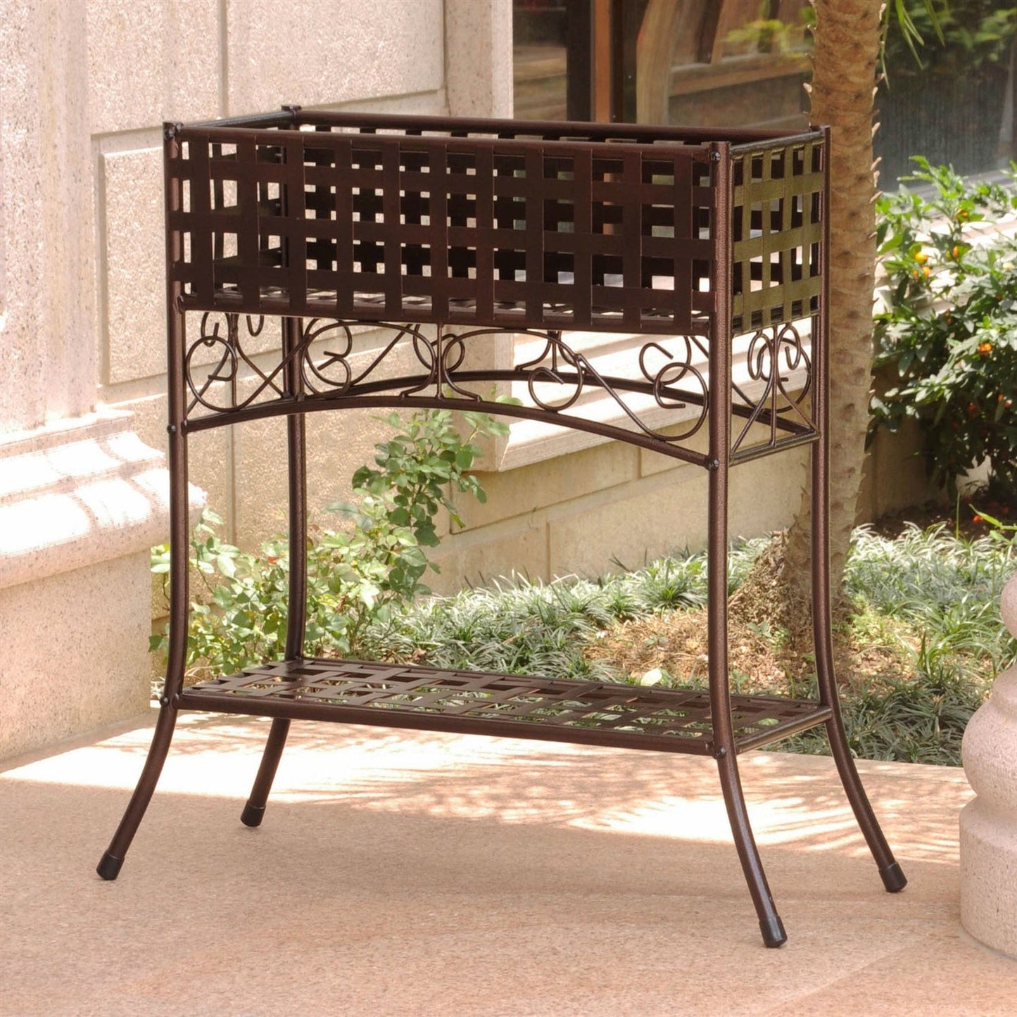 Elevated Wrought Iron Metal Plant Planter Stand in Bronze-0