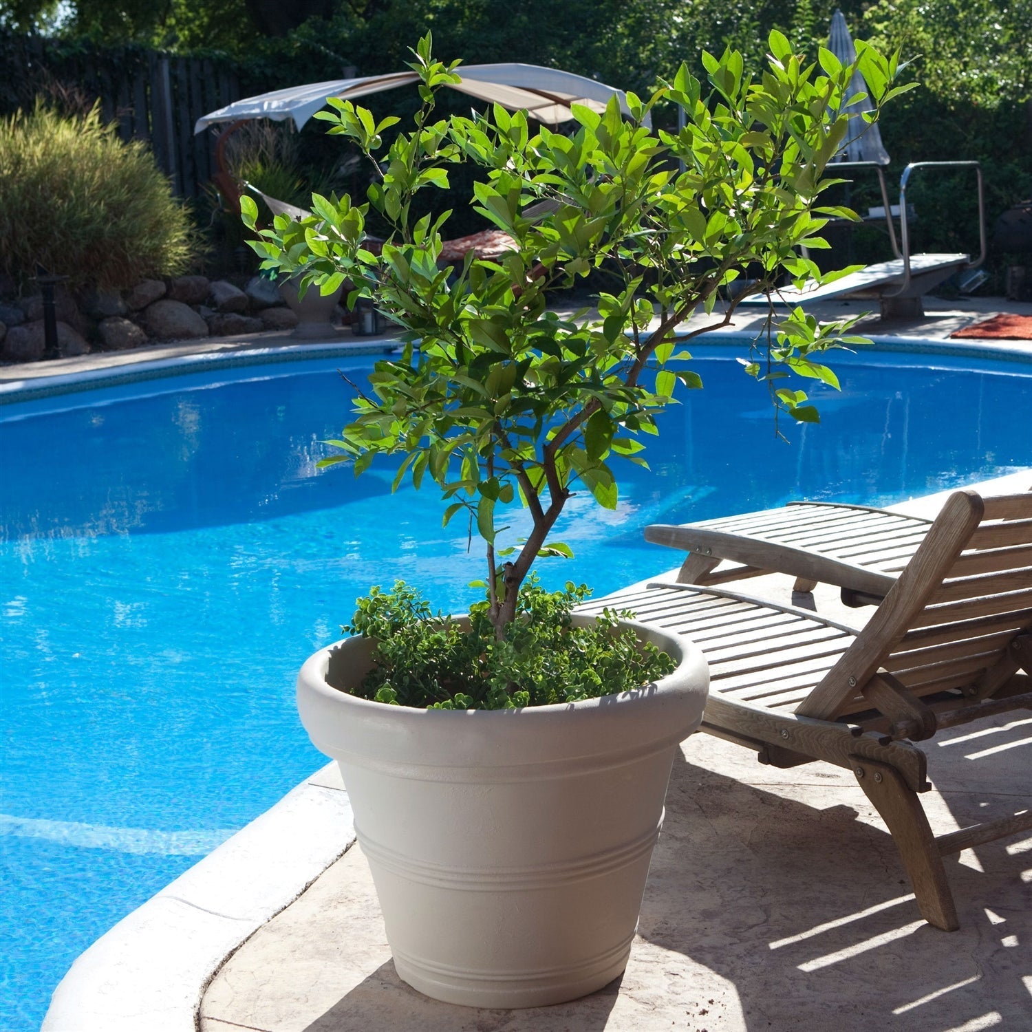 12-inch Diameter Round Planter in Weathered Concrete Finish Poly Resin FastFurnishings