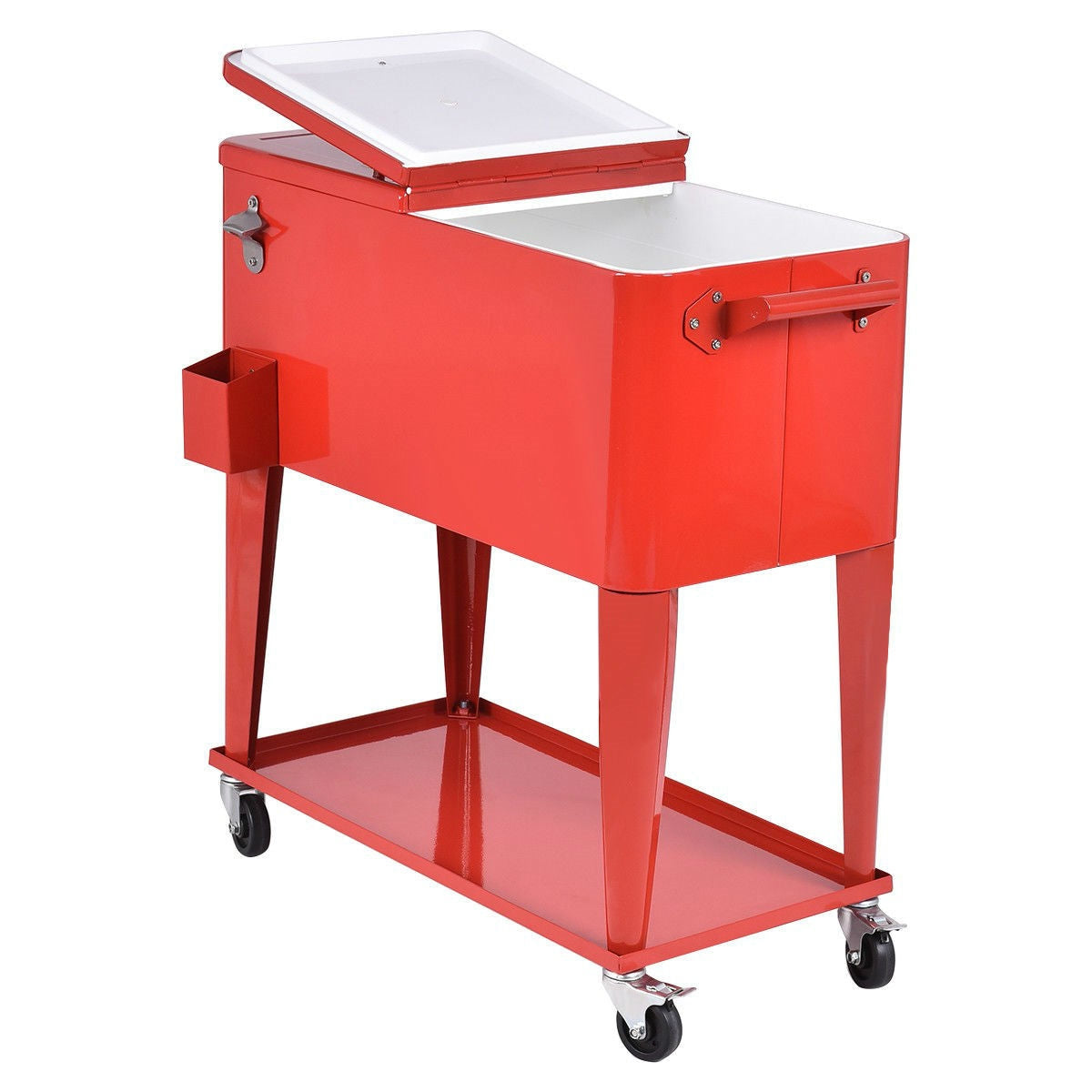 80 Quart Red Sturdy Rolling Steel Construction Cooler FastFurnishings