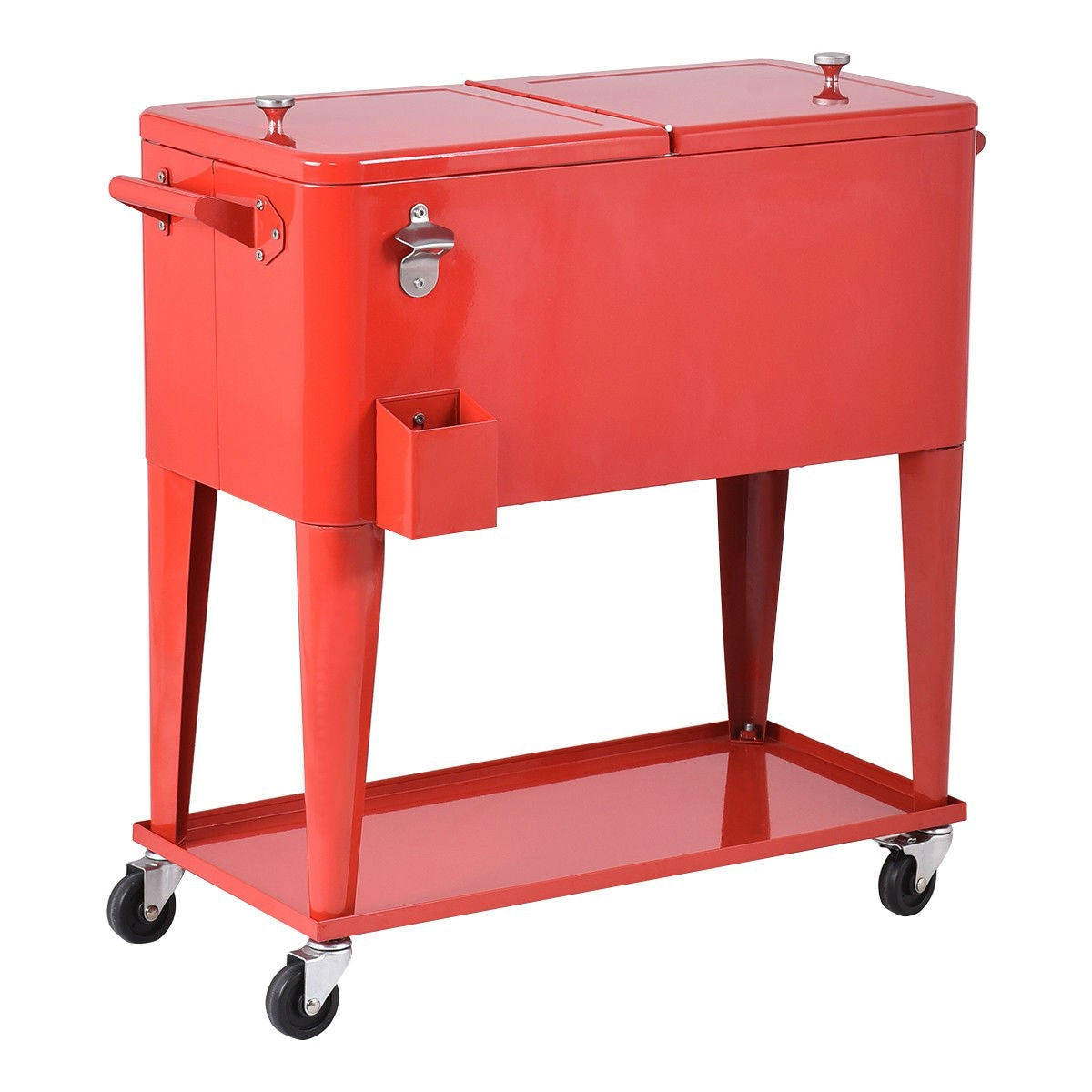 80 Quart Red Sturdy Rolling Steel Construction Cooler FastFurnishings