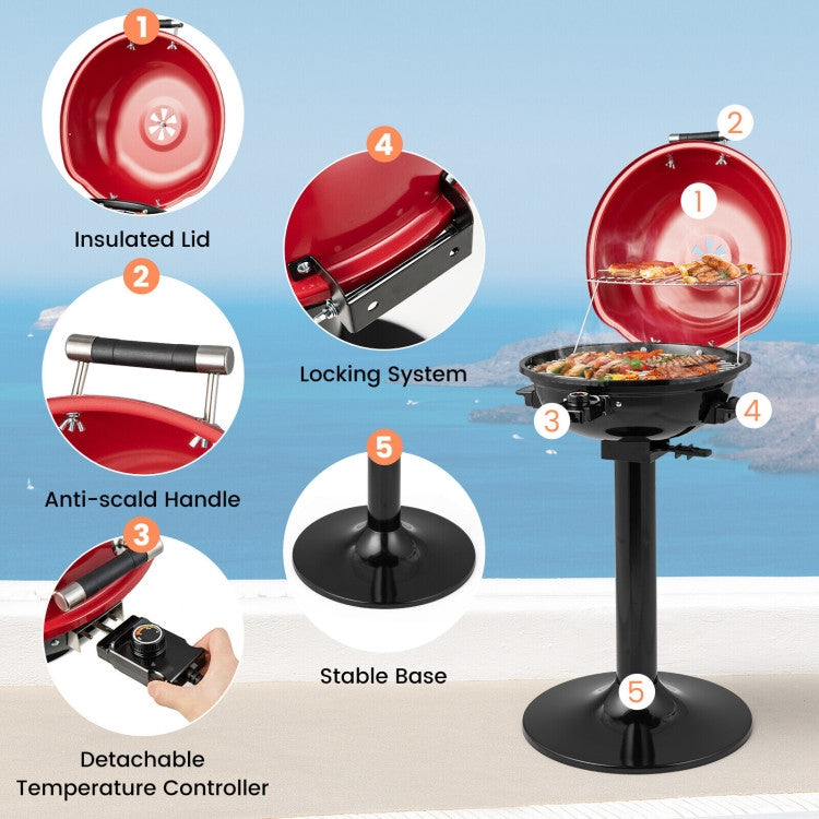 Red Double Layer Portable Electric 1600 Watt BBQ Grill FastFurnishings