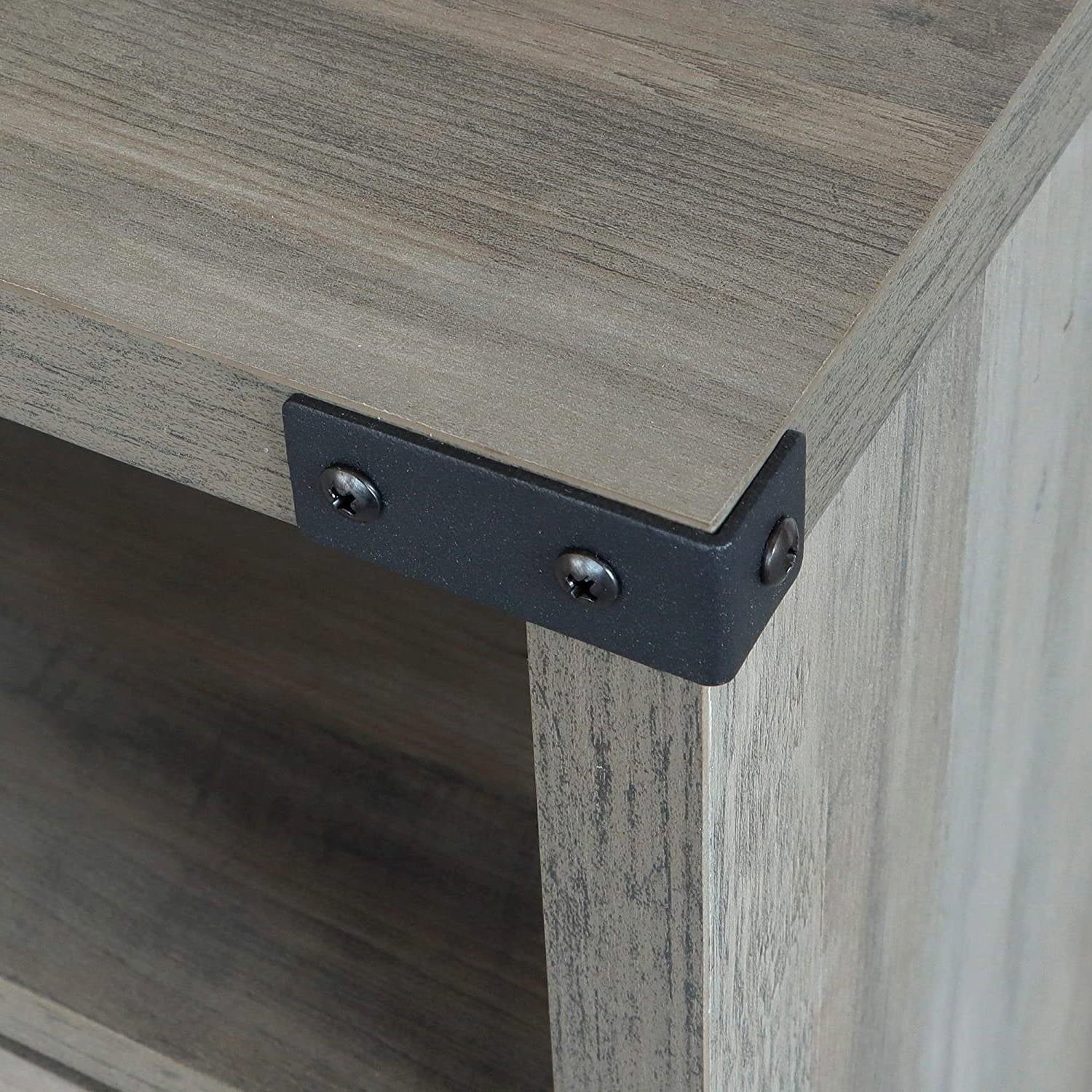 Farmhouse Style End Table Barn Door Nightstand with Open Shelf in Rustic Oak FastFurnishings