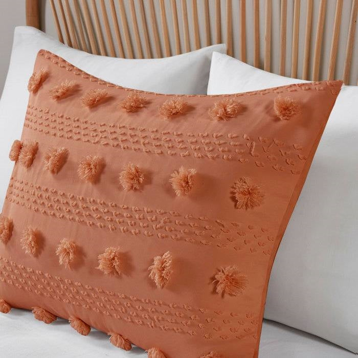 Full/Queen 3-Piece Rust Orange Pompom Microfiber Comforter Set FastFurnishings