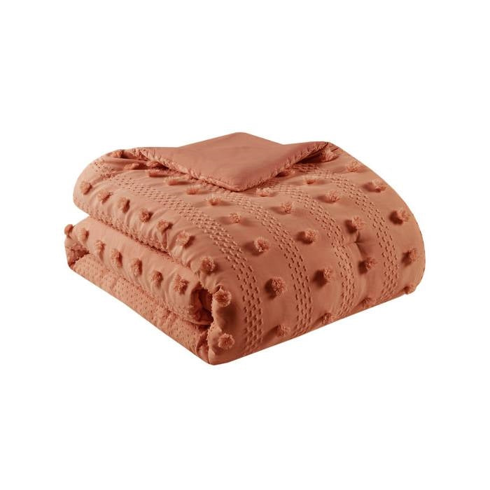 Full/Queen 3-Piece Rust Orange Pompom Microfiber Comforter Set FastFurnishings