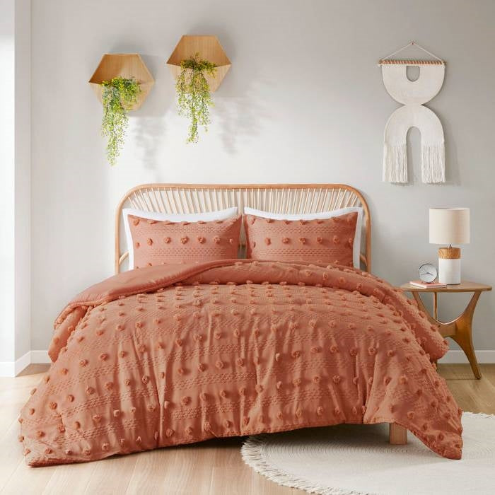 Twin/Twin XL 2-Piece Rust Orange Pompom Microfiber Comforter Set-0
