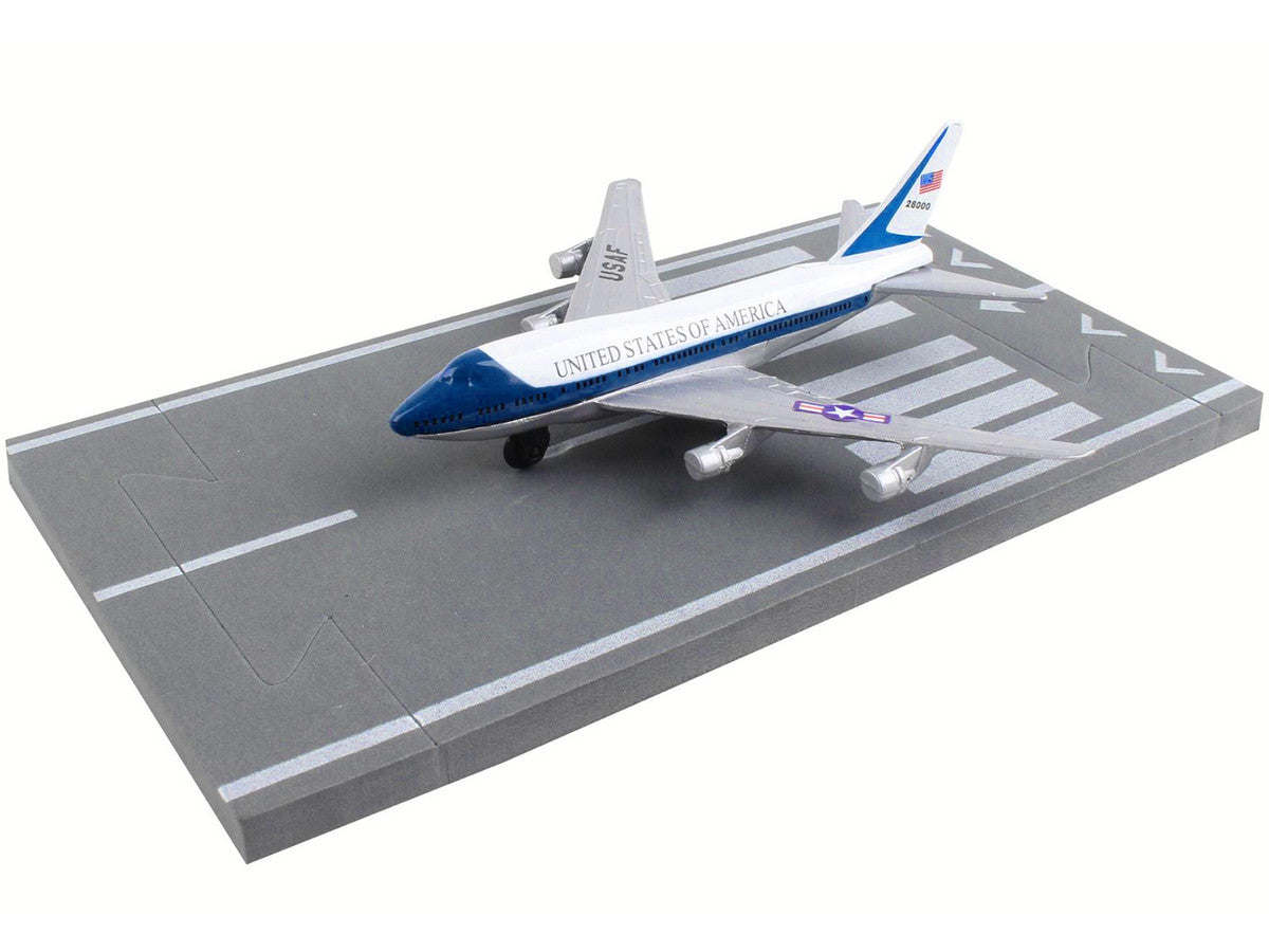 Boeing VC-25 Aircraft White and Blue "United States Air Force One" with Runway Section Diecast Model Airplane by Runway24-2