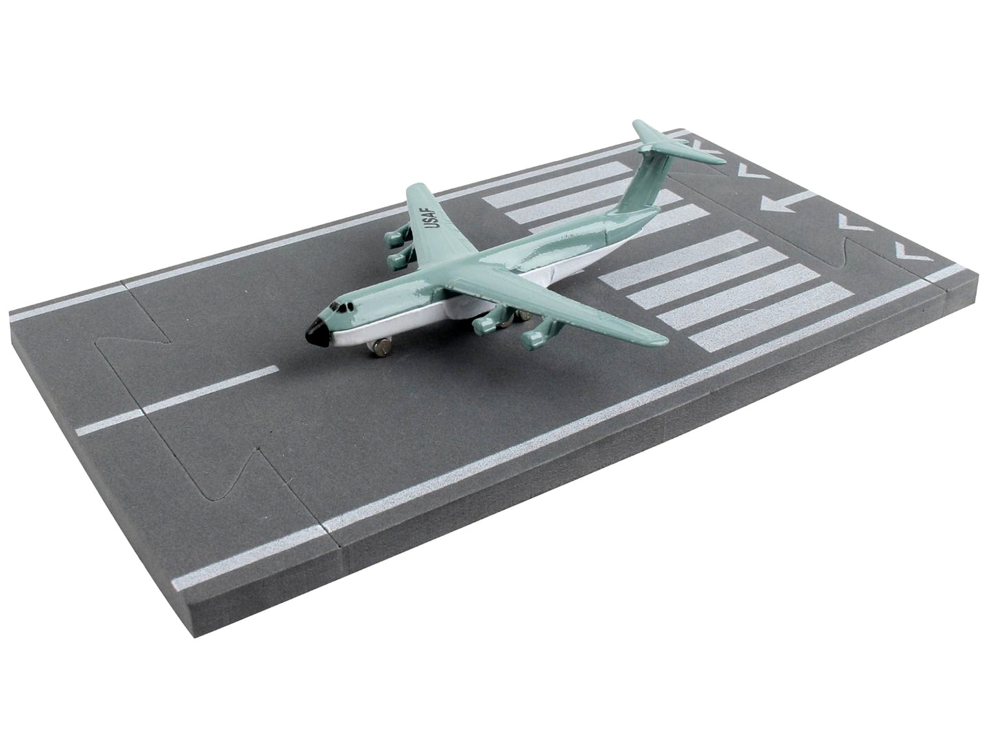 Lockheed C-5 Galaxy Transport Aircraft Gray and White "United States Air Force" with Runway Section Diecast Model Airplane by Runway24