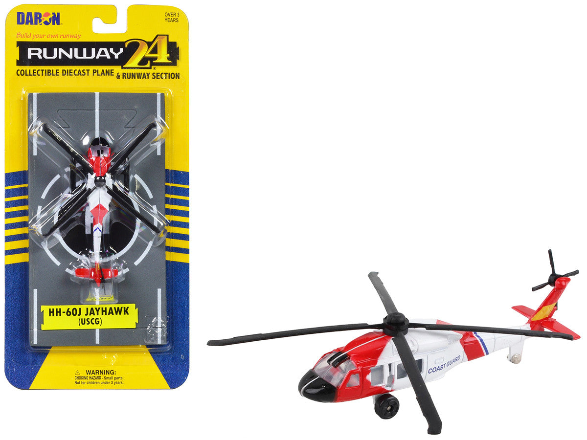 Sikorsky HH-60J Jayhawk Helicopter White and Red "United States Coast Guard" with Runway Section Diecast Model by Runway24-0