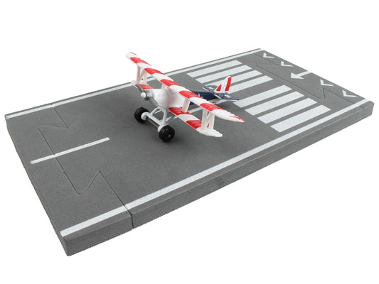 Curtiss JN-4 "Jenny" Training Aircraft Red & White with Blue Tail "United States Flag Livery" with Runway Section Diecast Model Airplane by Runway24