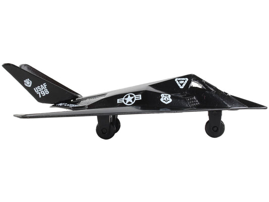 Lockheed F-117 Nighthawk Stealth Aircraft Black "United States Air Force" with Runway Section Diecast Model Airplane by Runway24-1