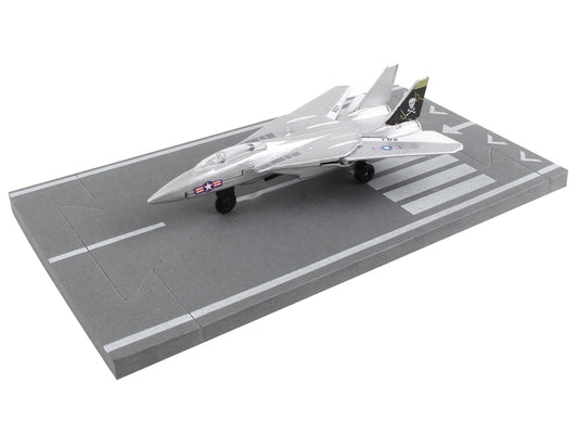 Grumman F-14 Tomcat Fighter Aircraft Silver Metallic "United States Navy VF-84 Jolly Rogers" with Runway Section Diecast Model Airplane by Runway24
