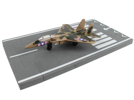 McDonnell Douglas F-15 Eagle Fighter Aircraft Desert Camouflage "United States Air Force" with Runway Section Diecast Model Airplane by Runway24