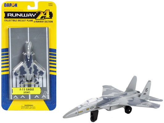 McDonnell Douglas F-15 Eagle Fighter Aircraft Gray Camouflage "United States Air Force" with Runway Section Diecast Model Airplane by Runway24-0