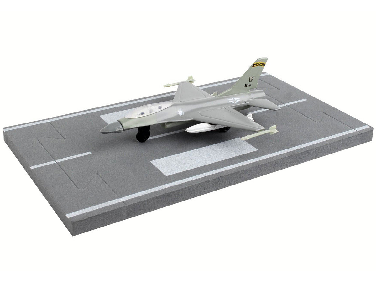 General Dynamics F-16 Fighting Falcon Fighter Aircraft Gray "United States Air Force" with Runway Section Diecast Model Airplane by Runway24-2