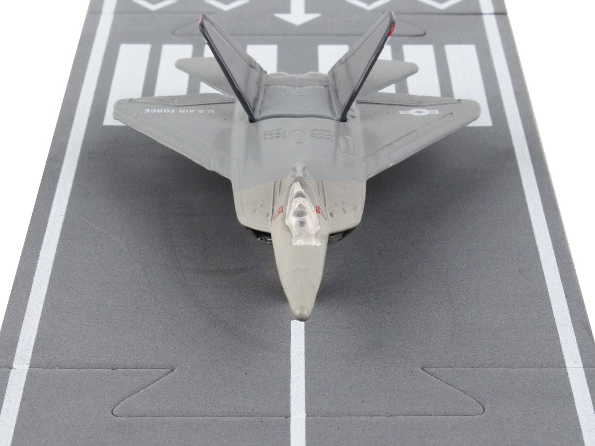 Lockheed Martin F-22 Raptor Stealth Aircraft Gray "United States Air Force YF-22" with Runway Section Diecast Model Airplane by Runway24-3