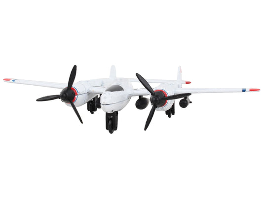 Lockheed P-38J Lightning Fighter Aircraft White with Red Wingtips "United States Army Air Force" with Runway Section Diecast Model Airplane by Runway24