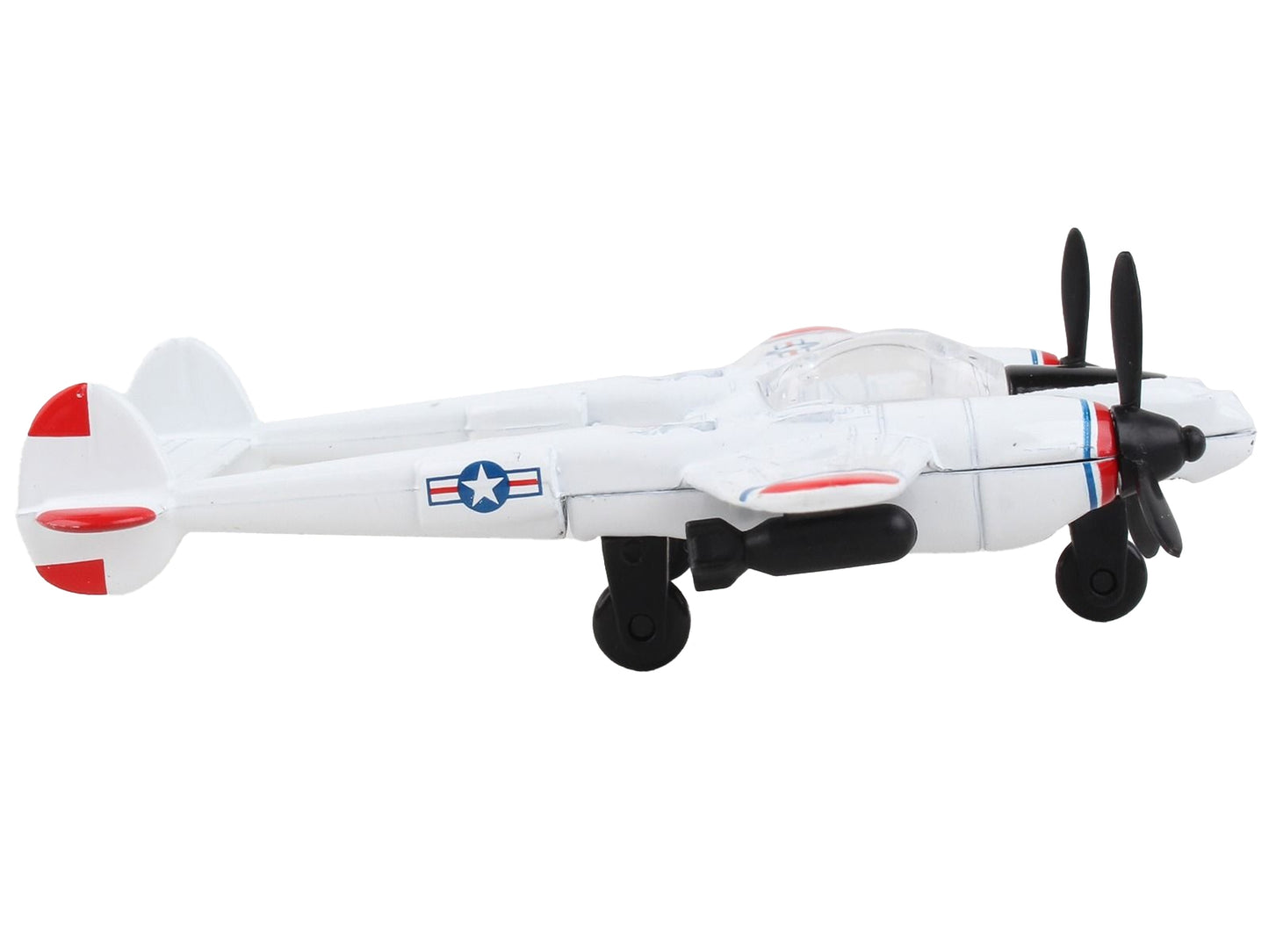 Lockheed P-38J Lightning Fighter Aircraft White with Red Wingtips "United States Army Air Force" with Runway Section Diecast Model Airplane by Runway24