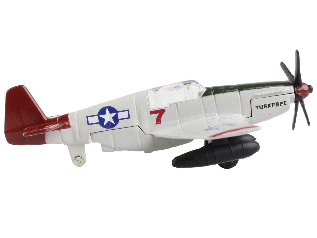 North American P-51C Mustang Fighter Aircraft Gray "Tuskegee Airmen-United States Army Air Force" with Runway Section Diecast Model Airplane by Runway24-1