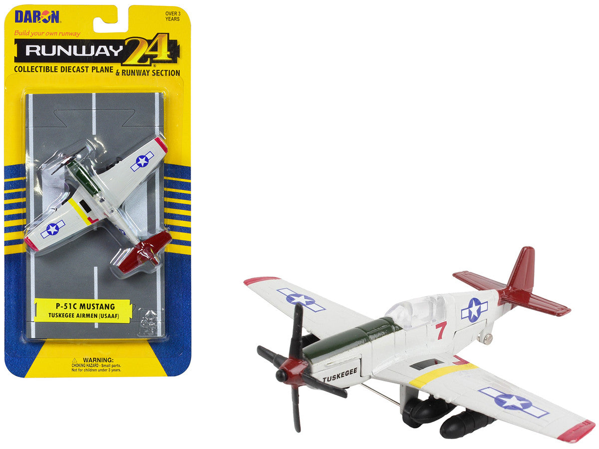 North American P-51C Mustang Fighter Aircraft Gray "Tuskegee Airmen-United States Army Air Force" with Runway Section Diecast Model Airplane by Runway24-0